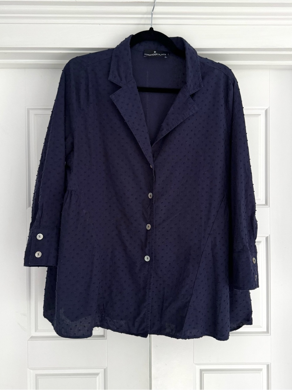 Pomander Place Tuckernuck Navy Blue Swiss Dot Scarlett Top, Medium